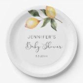 エレガントな水彩画のレモン ベイビーシャワー ペーパープレート (正面)