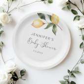 エレガントな水彩画のレモン ベイビーシャワー ペーパープレート