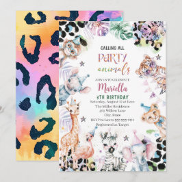 エレガントな水彩画のワイルドチャイルドサファリ動物 3歳B 招待状