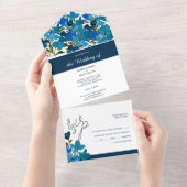 エレガントな水彩画のワイルドフラワーの青い色合い オールインワン招待状 (貼ってはがせる)