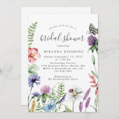 エレガントな水彩画のワイルドフラワーフレーム ブライダルシャワー 招待状 (正面/裏面)