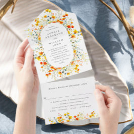 エレガントな水彩画のワイルドフラワー ウェディング オールインワン招待状