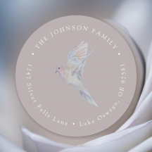 エレガントな水彩画の哀歌の鳩　差出人住所ラベル