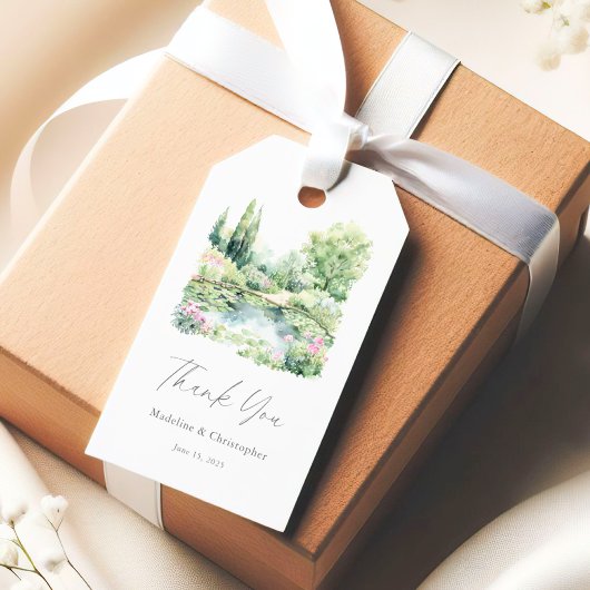 エレガントな水彩画の夏の庭園風景 ギフトタグ