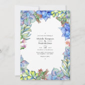 エレガントな水彩画の多肉植物と花のウェディング 招待状 (正面)