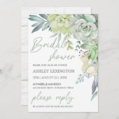 エレガントな水彩画の多肉植物グリーン ブライダルシャワー 招待状 (正面/裏面)