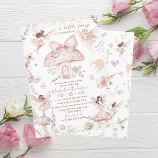 エレガントな水彩画の妖精のワイルドフラワーガーデンの赤ちゃん 招待状
