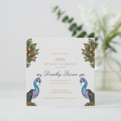 エレガントな水彩画の孔雀の誕生日 招待状 (スタンド正面)