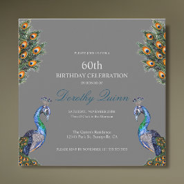 エレガントな水彩画の孔雀の誕生日 招待状