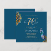 エレガントな水彩画の孔雀サプライズ誕生日パーティー 招待状 (正面/裏面)