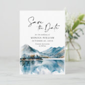 エレガントな水彩画の山々と森のウェディングフォト セーブザデート (スタンド正面)