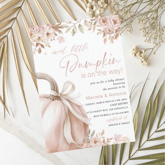エレガントな水彩画の愛らしい小さなかぼちゃのベイビーシャー 招待状