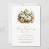 エレガントな水彩画の感謝祭ディナー 招待状 (正面)