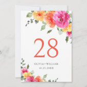 エレガントな水彩画の明るいピンクの花の結婚式 招待状 (正面)