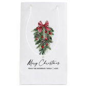 エレガントな水彩画の松のカリグラフィーインククリスマス スモールペーパーバッグ (正面)