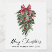 エレガントな水彩画の松のカリグラフィーインククリスマス ワインラベル (シングルラベル)