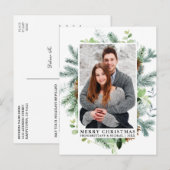 エレガントな水彩画の松のフレーム カップル クリスマス ポストカード (正面/裏面)
