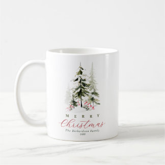 エレガントな水彩画の松の木 クリスマス コーヒーマグカップ