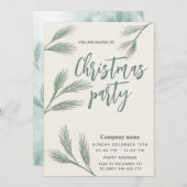 エレガントな水彩画の松の枝のクリスマス パーティー 招待状 (正面/裏面)