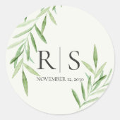 エレガントな水彩画の柳のブライダルシャワー モノグラム ラウンドシール (正面)