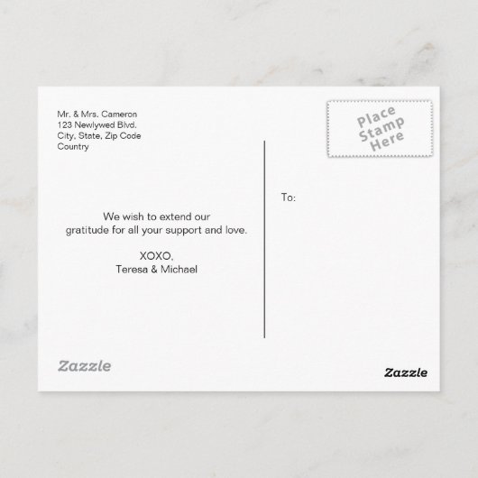 エレガントな水彩画の桜のウェディングサンクスカード ポストカード (裏面)