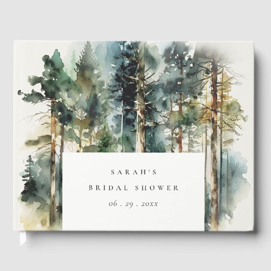 エレガントな水彩画の森のウェディングシャワー ゲストブック (正面)
