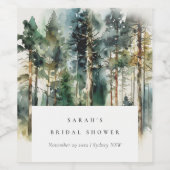 エレガントな水彩画の森のウェディングシャワー ワインラベル (シングルラベル)