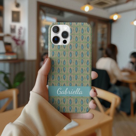 エレガントな水彩画の植物の葉グリーン名 iPhoneケース