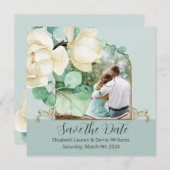 エレガントな水彩画の白いマグノリア　セーブ・ザ・デート セーブザデート (正面/裏面)