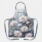 エレガントな水彩画の白い芍薬のモノグラム名前 エプロン (正面)