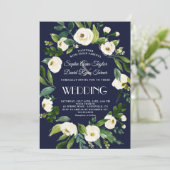 エレガントな水彩画の白い花の濃い青い結婚式 招待状 (スタンド正面)
