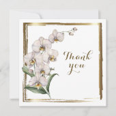 エレガントな水彩画の白い蘭のゴールドフレーム ありがとう サンキューカード (正面)