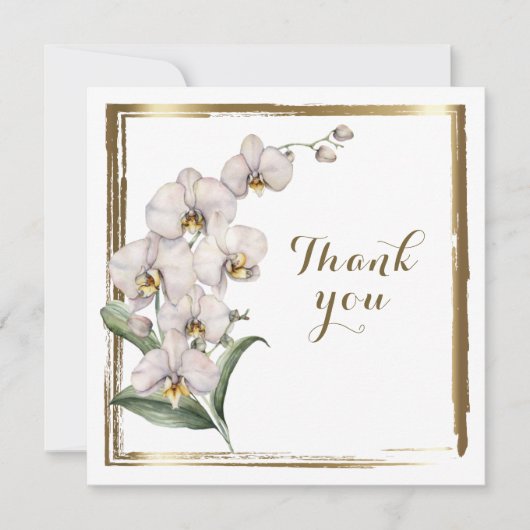 エレガントな水彩画の白い蘭のゴールドフレーム  ありがとう サンキューカード (正面)
