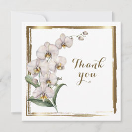 エレガントな水彩画の白い蘭のゴールドフレーム  ありがとう サンキューカード