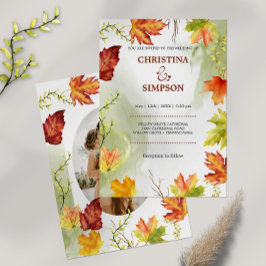 エレガントな水彩画の秋の写真 ウェディング 招待状