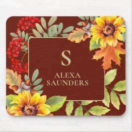 エレガントな水彩画の秋の花のモノグラム マウスパッド