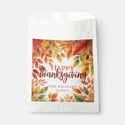 エレガントな水彩画の秋の落ち葉のボーダー サンクスギビング フェイバーバッグ (正面)