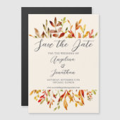 エレガントな水彩画の秋の落ち葉 カップル写真 マグネット招待状 (正面/裏面)