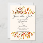 エレガントな水彩画の秋の落ち葉 カップル写真 マグネット招待状 (正面)