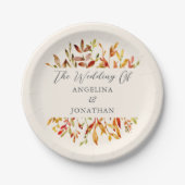 エレガントな水彩画の秋の葉 オーダーメイド ウェディング ペーパープレート (正面)