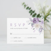 エレガントな水彩画の紫の花の結婚式RSVP 出欠カード (スタンド正面)