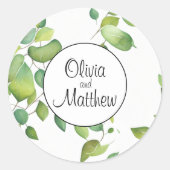 エレガントな水彩画の緑の植物　緑の植物のボタニカル ラウンドシール (正面)