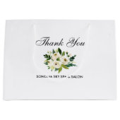 エレガントな水彩画の緑の白い花柄は感謝していしています ラージペーパーバッグ (正面)