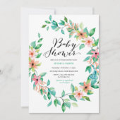 エレガントな水彩画の緑の草木のベビーシャワーの招待状 招待状 (正面)