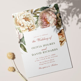 エレガントな水彩画の芍薬　ウェディング　招待状 招待状