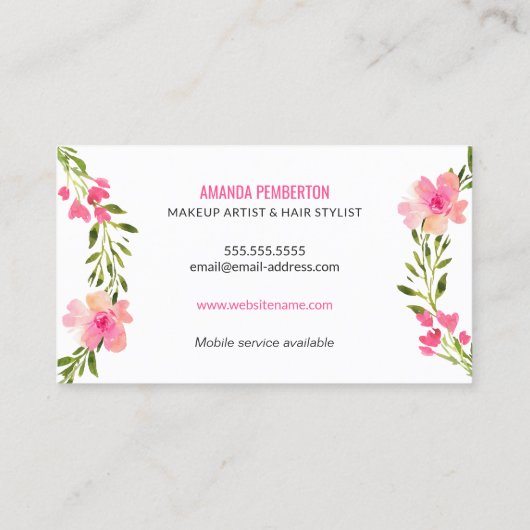 エレガントな水彩画の花のリース 名刺 (裏面)