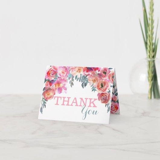 エレガントな水彩画の花の低下は感謝していしています サンキューカード (正面)