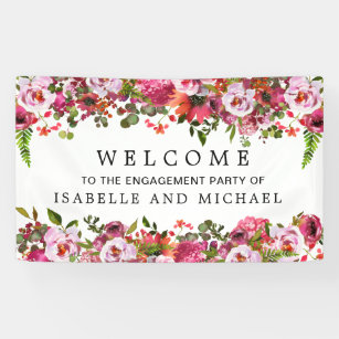 エレガントな水彩画の花の婚約パーティの歓迎 横断幕