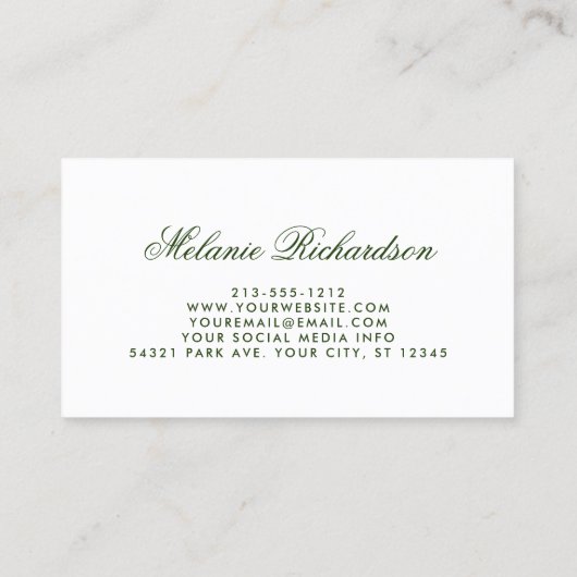 エレガントな水彩画の花の緑の白 名刺 (裏面)