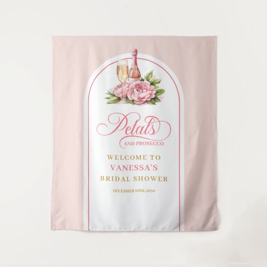 エレガントな水彩画の花びらとプロセッコのフォトウォール タペストリー (正面)